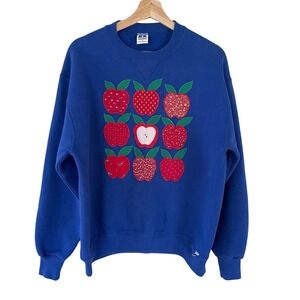 Vintage Russell Athletic Apple Applique Sweatshirt Blue 90s Teacher Made   USA L